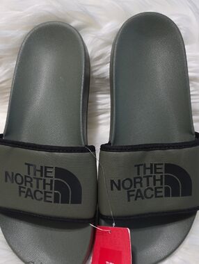 The North Face Olive Slide Sandals with Black Logo Men SZ 9